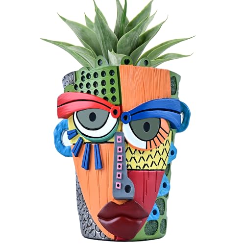Midogaigai Abstract Face Planter Pots for Indoor Plants & Flowers Deco Gift | Funny Planter,Colorful Resin Flower Pots with Drainage Holes,Adorable Quirky Decor for Outdoor Garden,Patio & Home(S Modern) - color: Modern, size: Small