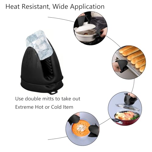 Silicone Oven Mitts Heat Resistant Hot Pot Holders Set for Kitchens - Mini Oven Mittens Silicone Rubber Gloves Small Pot Pinch Grip for Cooking & Baking, 6 Pack Black - color: Black