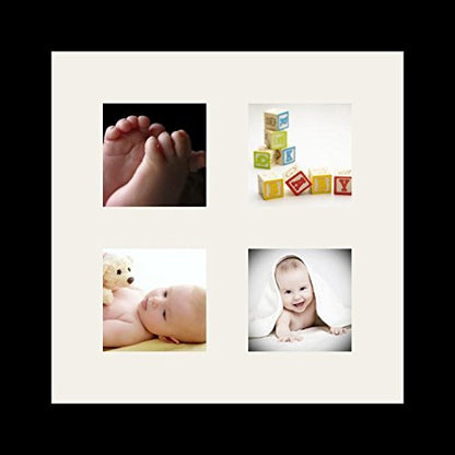 ArtToFrames Collage Photo Frame Single Mat with 4-3x3 Openings and Satin Black Frame. - color: 4 - 3x3 - (2375)
