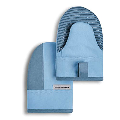 KitchenAid Beacon Two-Tone Non-Slip Mini Oven Mitt Set, Blue Velvet/Blue Heaven, 5.5"x8", 2 Piece - color: Blue Velvet/Blue Heaven