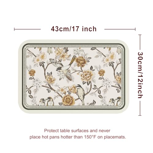 Vinyl Waterproof Placemats Set of 6 Rectangular,12"*17"-Murad A | Wipeable Beautiful Print Place Mats,Stain Resistant,Heat Resistant,Everyday Meals,Kitchen,Dinning,Holiday,Decor - color: Murad a