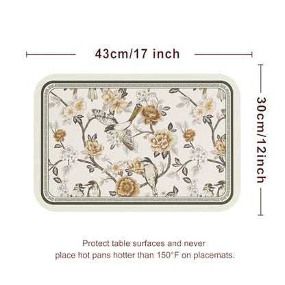 Vinyl Waterproof Placemats Set of 6 Rectangular,12"*17"-Murad A | Wipeable Beautiful Print Place Mats,Stain Resistant,Heat Resistant,Everyday Meals,Kitchen,Dinning,Holiday,Decor - color: Murad a
