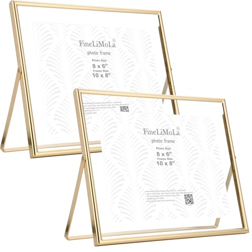 Gold 10x8" Floating Frame(Horizntal),2pack for Picture(7x5'',8x6'',9x7''),Rounded Edge Metal Frames Adjustable Tabletop/Shelf Photo Frame,for Wedding,Christmas,Birthady,Home or Office Decor. - size: 8x10'' (2PK,Horizontal)
