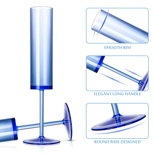 24 PCS Sapphire Blue Plastic Champagne Flutes 5.4 OZ Clear Acrylic Champagne Flutes Sparkling Wine GlassesLong Stem Crystal Champagne Glasses For Wedding Baby Shower Anniversary Birthday - color: Sapphire, size: 24 Pack