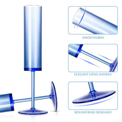 24 PCS Sapphire Blue Plastic Champagne Flutes 5.4 OZ Clear Acrylic Champagne Flutes Sparkling Wine GlassesLong Stem Crystal Champagne Glasses For Wedding Baby Shower Anniversary Birthday - color: Sapphire, size: 24 Pack