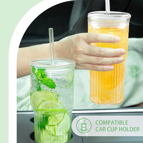 Luiaiog Glass Cups with Lids and Glass Straws,Mason Jar Cups High Borosilicate 20OZ Tumblers (2Pcs) for Coffee, Tea, Juice, Smoothies, Hot/Cold Drinks at Home, Office - color: Standard Clear 2pcs 20oz