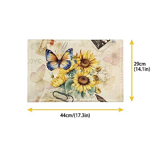 Durable Placemats Set of 4, Dining Table Woven Vinyl PVC Placemat Wipeable Easy to Clean Oil-Proof Non-Slip Tablemats for Kitchen, Butterfly Sunflower Retro - color: Butterfly Sunflower Retro, size: Set of 4
