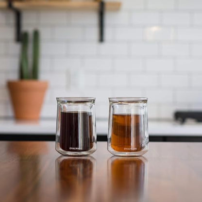 ovalware Double Wall Single Lip Insulated Glass Cup, Set of 2 (12oz / 350ml) - Borosilicate Glass For Coffee, Tea, Whiskey, Cocktails & All Beverages - Minimalistic & Durable Double-Wall Drinking Mug - size: 11.8 Ounces