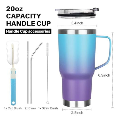 20 oz Tumbler with Handle, Stainless Steel Insulated Tumbler with Lid and Straw, Double Wall Vacuum Coffee Mug Tumbler, Insulated Coffee Thermal Cup for Cold and Hot (Blue Purple) - color: Blue Purple, size: 20 Ounces