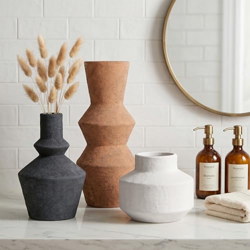 DREAMLOOM Modern Modern Ceramic Vase Set of 3, Rust | Funnel Shaped, Farmhouse Rustic, Pampas Grass, Home Decor, Living Room Bedroom Kitchen Shelf Centerpiece - color: Rust Red Combo - Funnel-shaped