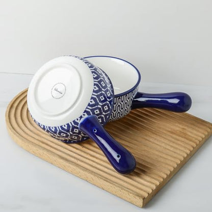 Selamica Ceramic Soup Crocks With Handles, 15 OZ French Onion Soup Bowls, Oven Safe Soup Bowls For Cereal, Stew, Chilli, Pot Pies, Baking, Microwave Dishwasher Safe, Set of 4, Vintage Blue