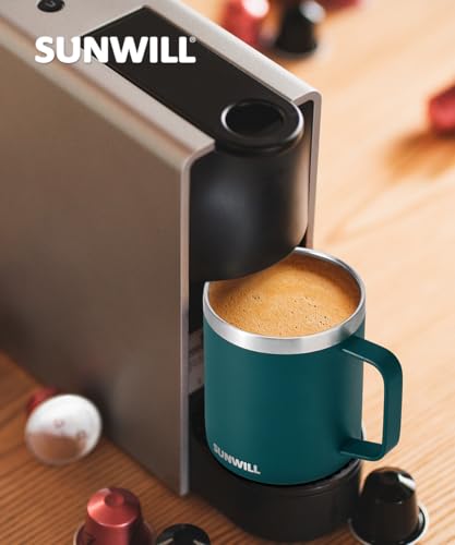 SUNWILL Travel Coffee Mug Set of 2, Insulated Tumbler with Lid, 14 oz Stainless Steel Cup with Handle for Camping, Office, Home, Powder Coated Forest Green & Plum - color: Powder Coated Forest Green & Plum