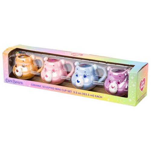 Silver Buffalo Care Bears 4 Piece Sculpted Ceramic Mini Mug Set Featuring Cheer, Grumpy, Share, and Tenderheart Bear, 4 Ounces - color: Multicolor