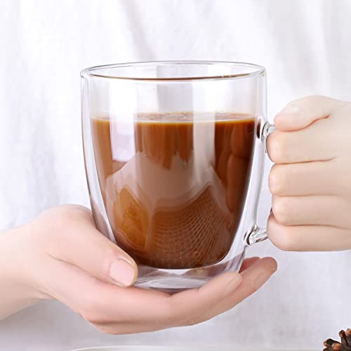 CNGLASS Large Double Wall Glass Coffee Mug 17 oz,Insulated Glass Coffee Cups with Handle,Set of 2 - size: 17oz