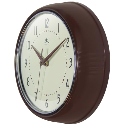 Infinity Instruments Retro Round Metal Wall Clock, Mahogany, 9.5" - color: Mahogany, size: 9.5 Inch