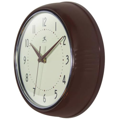 Infinity Instruments Retro Round Metal Wall Clock, Mahogany, 9.5" - color: Mahogany, size: 9.5 Inch
