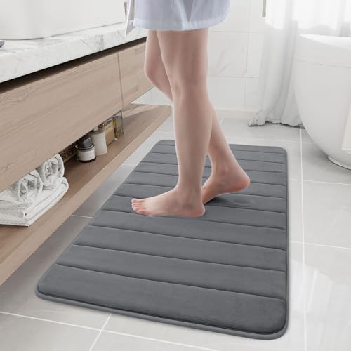 Buganda Memory Foam Bath Mat 44 x 24, Ultra Soft Absorbent Bathroom Rugs | Grey, Machine Washable Quick Dry Bath Mats for Bathroom Floor, Shower and Tub, Home Decor Accessories - color: Grey, size: 44" X 24"