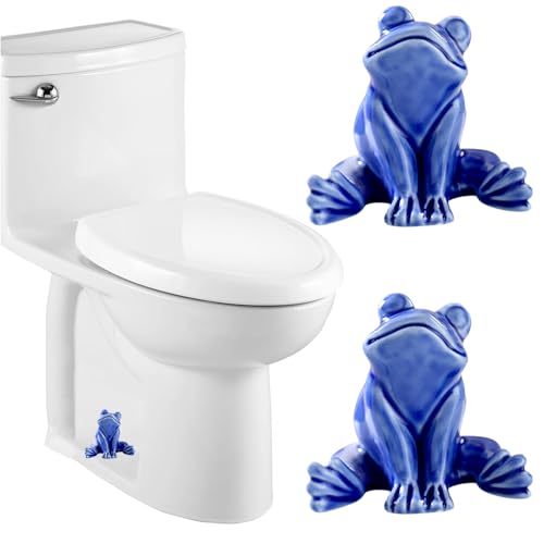 Ceramic Frog Toilet Bolt Covers Decorative, Set of 2 Tall Toilet Bolt Caps,Cute Frog Toilet Screw Cover Caps, Toilet Caps for Bottom of Toilet for Bathroom Decor, Easy to Install (B - Blue) - color: B - Blue