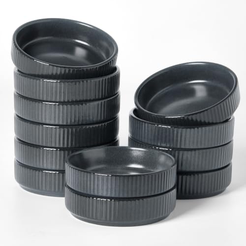 famiware Soy Sauce Dish, 4oz Dipping Bowls Set of 12, Matte Dark Charcoal | Ceramic Individual Dip Sauce Cups/Dishes/Plates, Small Serving Bowls for Side Dishes, Condiments, Sushi, Reactive Glaze - color: Matte Dark Charcoal, size: 12pcs