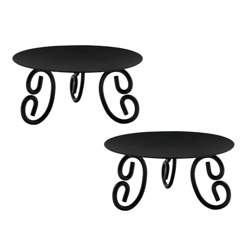 Hosley Set of 2 Black Iron Pillar Candle Holders - 5 Inch Heavy Duty Round Plate Stand with Scroll Feet for LED or Wax Candles - Rustic Farmhouse Table Centerpiece Decor for Wedding, Spa, Home Altar - color: Black, size: Diameter 5" (Set of 2)
