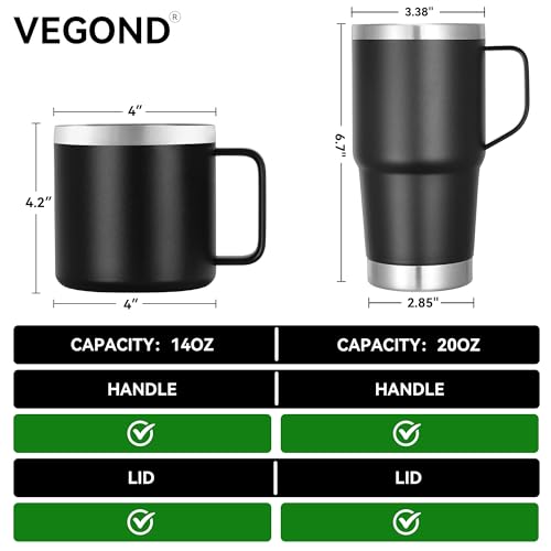 VEGOND 14 oz Insulated Coffee Mug with Handle, Stainless Steel Travel Coffee Mug with Lid, Double Wall Vacuum Metal Coffee Cup, Coffee Tumbler Powder Coated, Black 1 Pack - color: Black, size: 14 Ounces