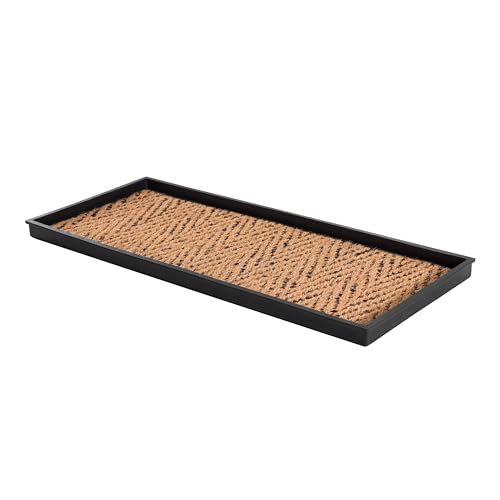 Anji Mountain Heavy Duty Waterproof Rubber Shoe Storage Mat Organizer/Boot Storage Tray Multi Use For Entryway with Coir, Tan and Black Insert , Fits 3 Pair (34.5" Wide) - color: Tan and Black, size: 34" x 14" x 1.5"