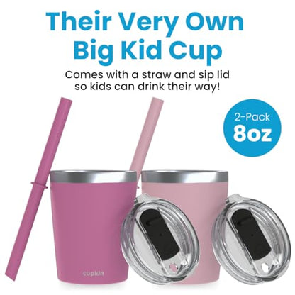 CUPKIN Kids Tumblers, The Original 8 oz Stackable Stainless Steel Kids Cup with Straws, Set of 2 Powder Coated Insulated Toddler Tumbler + BPA Free Lids + Silicone Straws (Polignac + Potpourri) - color: Polignac + Potpourri, size: 8 Fl Oz (Pack of 2)