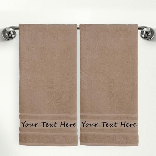 Personalized Custom 2-Piece Bath Towels Set – 100% Cotton, Soft & Absorbent – Embroidered Name or Monogram – Hotel Towels for Bathroom, Spa, Hotel, Wedding & Gift – Brown - color: Brown, size: 2 Bath Towels
