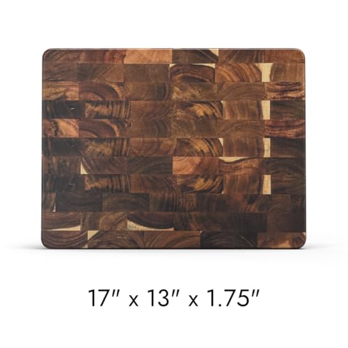 Extra-Large Acacia Wood Cutting Board with Built-In Handles – Checkered End-Grain Butcher Block, Reversible Chopping Board for Meat, Bread & Vegetables – Premium Heavy-Duty Chef Board