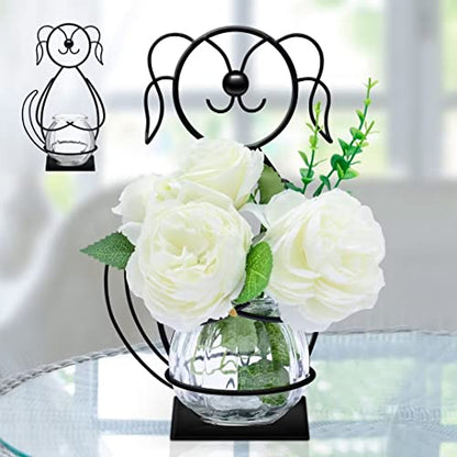Desktop Dog Glass Planter Vase Holder Metal Plant Terrarium Stand | Thoughtful Gift for Dog Lovers, Hydroponic Vase, Sturdy& Well-Packaged, Home Office Accent, Great for Small Plants& Cuttings - color: Dog