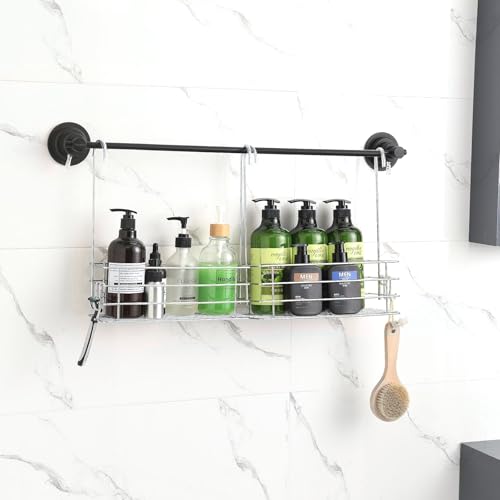 1-Tier Shower Caddy Hanging Shower Organizer Rack with Hook Over Door 2-PK - color: Silver, size: 2pc 1-Tier