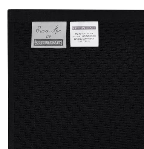 COTTON CRAFT Euro Spa Waffle Weave 6 Piece Towel Set - 100% Cotton - Black | 2 Oversized Luxurious Large Bath Towels, 2 Hand Towels, 2 Washcloths - Soft Plush Super Absorbent Low Lint Quick Dry - color: Black, size: 6 Piece Towel Set