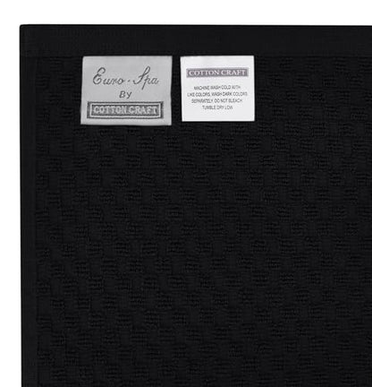 COTTON CRAFT Euro Spa Waffle Weave 6 Piece Towel Set - 100% Cotton - Black | 2 Oversized Luxurious Large Bath Towels, 2 Hand Towels, 2 Washcloths - Soft Plush Super Absorbent Low Lint Quick Dry - color: Black, size: 6 Piece Towel Set