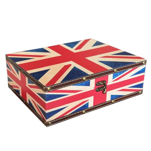 Treasure Box Vintage Wooden + PU Leather Decorative Trinket Jewelry Box Memento Case Box Keepsake Box Gifts For Kids Girls Women Gifts Home Decor (Union Flag,Medium) - color: Union Flag, Medium