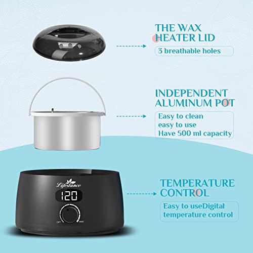 Lifestance L2 Digital Wax Warmer Machine - 500ml/14oz Fast-Heating for Hard Wax Beads, Hair Removal at Home, Professional for Brazilian, Bikini, Face, Body & Eyebrow | Hard Wax Beads, Hair Removal at Home, Professional for Brazilian, Bikini, Face, Body &