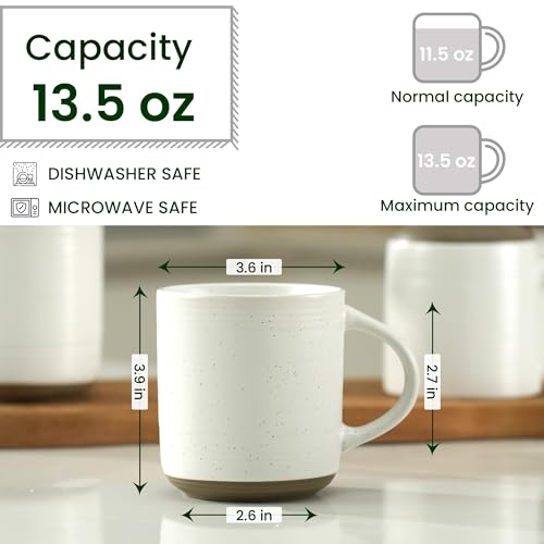 Bacimi® - Coffee Mugs Set of 4 - Stoneware Mugs 13.5oz - Ceramic Coffee Cups with Handle - Large Coffee Mug for Cappuccino, Latte & Hot Beverages - Eggshell White - style: Standard Set