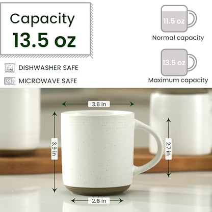 Bacimi® - Coffee Mugs Set of 4 - Stoneware Mugs 13.5oz - Ceramic Coffee Cups with Handle - Large Coffee Mug for Cappuccino, Latte & Hot Beverages - Eggshell White - style: Standard Set