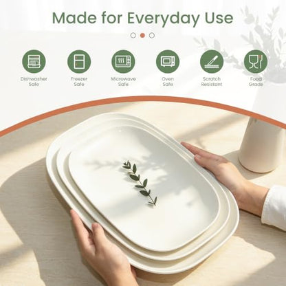 Kassel Ceramic Serving Platter Set 16”/14”/12” White Porcelain Serveware for Parties & Entertaining - Decorative Oven-Safe Serving Dishes & Platters for Food, Cookies, Meat & Turkey Oval Large
