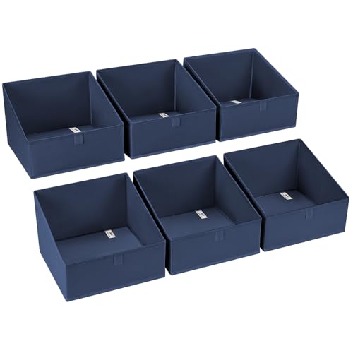 DIMJ Closet Storage Bins 6 Pack - Fabric Trapezoid Closet Organizer Bin, Foldable Storage Baskets for Shelves, Shelf Organizer, Clothing Storage Box for Toys, Books, Towel, Clothes - color: Navy Blue, size: 6 Bins 11.4"x11.4"x7.8"