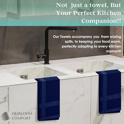 12 Pack Blue Waffle Weave Kitchen Towels, 16x26 Inches, 100% Cotton Dishcloth Set, Super Absorbent, Quick Dry, Soft Hand Towels for Drying Dishes, Cleaning, Durable, Indigo Blue - color: Indigo Blue, style: 12 Pack
