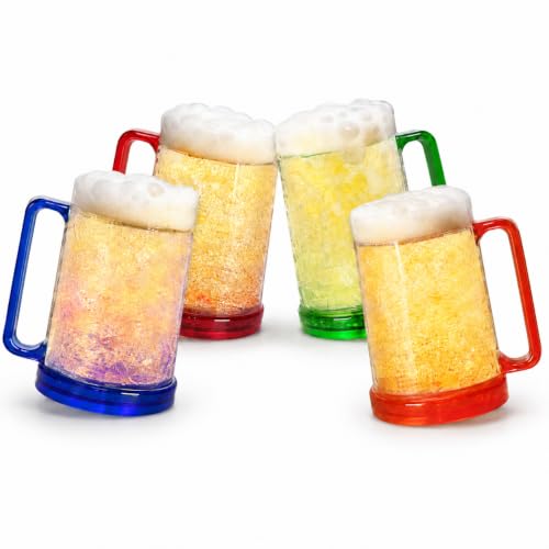 Lily's Home Freezer Beer Mugs - Set of 4 Freezable Gel-Filled 16 oz BPA-Free Acrylic Frozen Mugs for Outdoor Entertaining and Gifting - style: Clear(16oz)