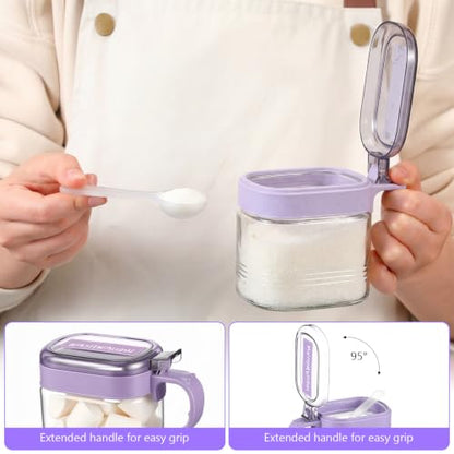 3 Pcs Sugar Coffee Container Set 16 oz Glass Condiment Jar Spice Container Coffee Station Organizer Set with Lable Stickers Scoop for Bean and Sugar Candy, Oats, Nuts (Purple) - color: Purple