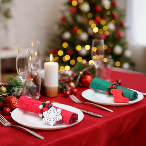 KPOSIYA Christmas Napkin Rings Set of 12, Snowflake Socks Napkin Rings for Table Decor, Wooden Napkin Holder Buckle for Christmas,Winter Holiday, Home Party, Wedding Supplies - size: 12pcs, style: Socks&Snow