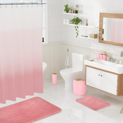 XLHOMO Bathroom Set - Pink Bathroom Sets with Shower Curtain and Rugs, 24PCS Shower Curtain Set with Hooks, Soap Dispenser, Soap Dish, Toilet Brush Holder and Trash Can for Housewarming - color: Pink and Gold, size: Bathroom Set+Shower Curtain+Bath Rugs