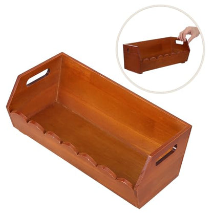 FUOYLOO Wood Pantry Storage Bin Rustic Wooden Basket with Ergonomic Handles and Open Front Design Flat Bottom Kitchen Organizer for Bread and Vegetables for Countertop and Living Room