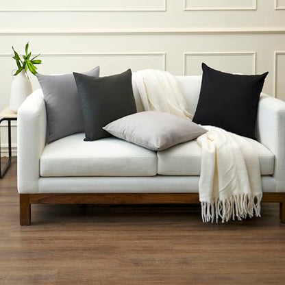 Encasa XO Throw Pillow Covers, Cotton, No Inserts 18"x18" Jet Black | Durable Cotton Canvas | Concealed Invisible Zipper | Ideal for DIY & Embroidery | Living Room & Couch | Set of 2 - color: Jet Black, size: 18" x 18" (Pack of 2)