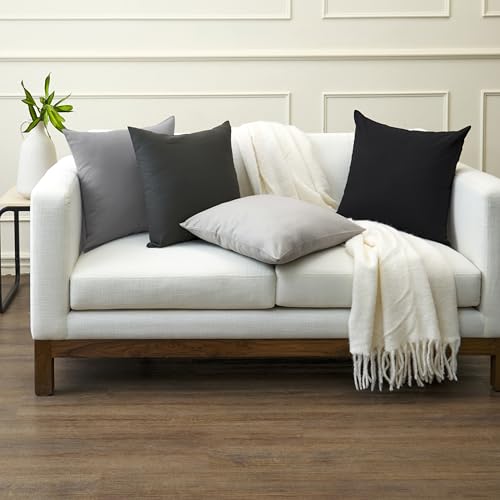 Encasa XO Throw Pillow Covers, Cotton, No Inserts 12"x12" Charcoal Grey | Durable Cotton Canvas | Concealed Invisible Zipper | Ideal for DIY & Embroidery | Living Room & Couch | Set of 2 - color: Charcoal Grey, size: 12" x 12" (Pack of 2)