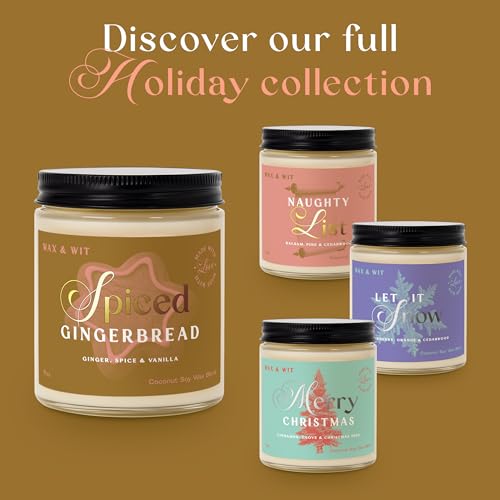 Wax & Wit Christmas Candles Scented – Vanilla, Ginger, Spice – Fall Candle, Perfect Holiday, Winter, Xmas, Autumn Gifts – 9oz, Soy Wax, 50 Hour Burn - color: Spiced Gingerbread