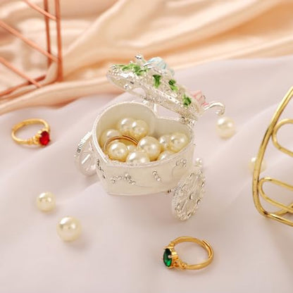 QIFU Hand Painted Small Silver Carriage Style Enamel Trinket Box, Unique Gift for Family - style: Carriage