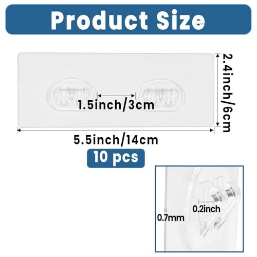 10 Pack Shower Caddy Adhesive Replacement, Shower Shelf Strong Adhesive Hooks, No Drilling, Transparent WaterProof Strips for Bathroom Shelves & Kitchen Racks - color: 10 Pack Double Hooks